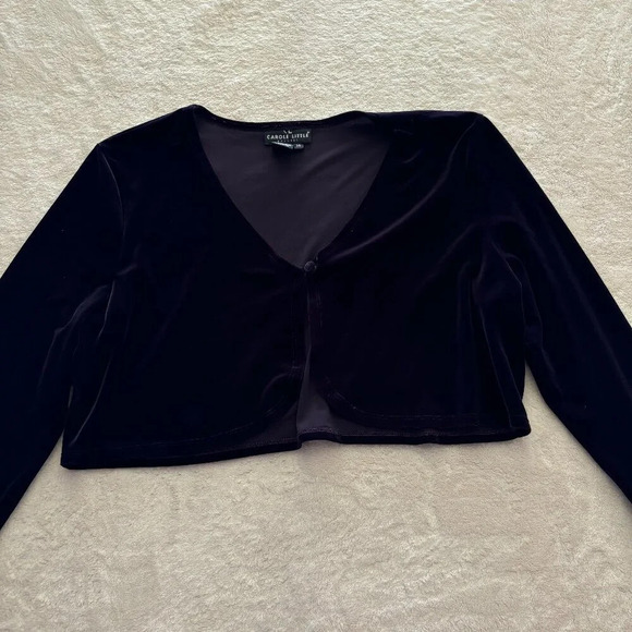 Carole Little Dresses Vintage Y2K Purple Velvet Open Crop Top Cardigan Size 14 - Picture 1 of 7
